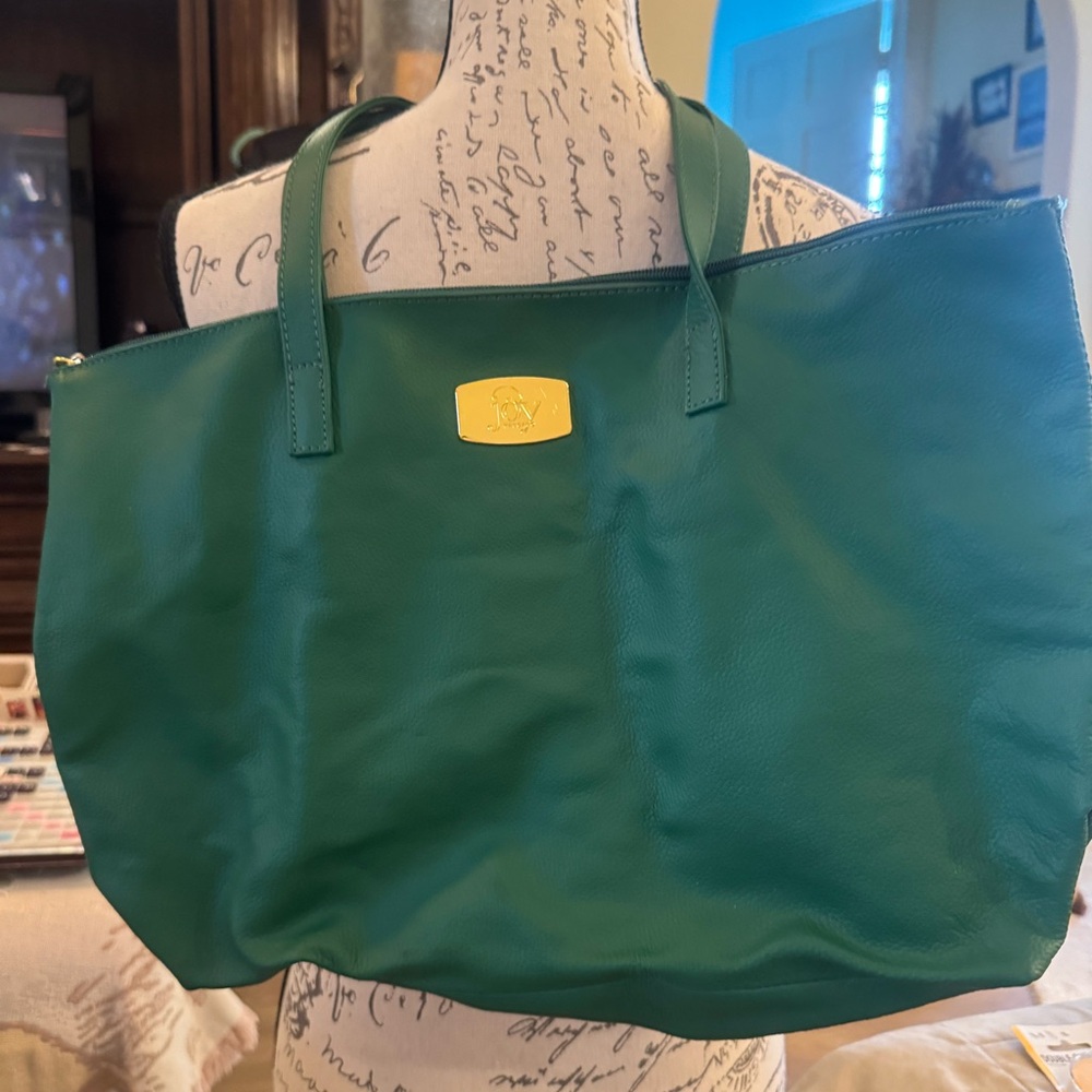 Joy mangano Green Leather Tote Bag new